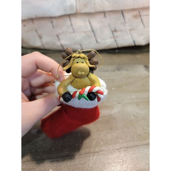 Reindeer moose stocking candy cane mistletoe ornament Xmas - Picture 1 of 4
